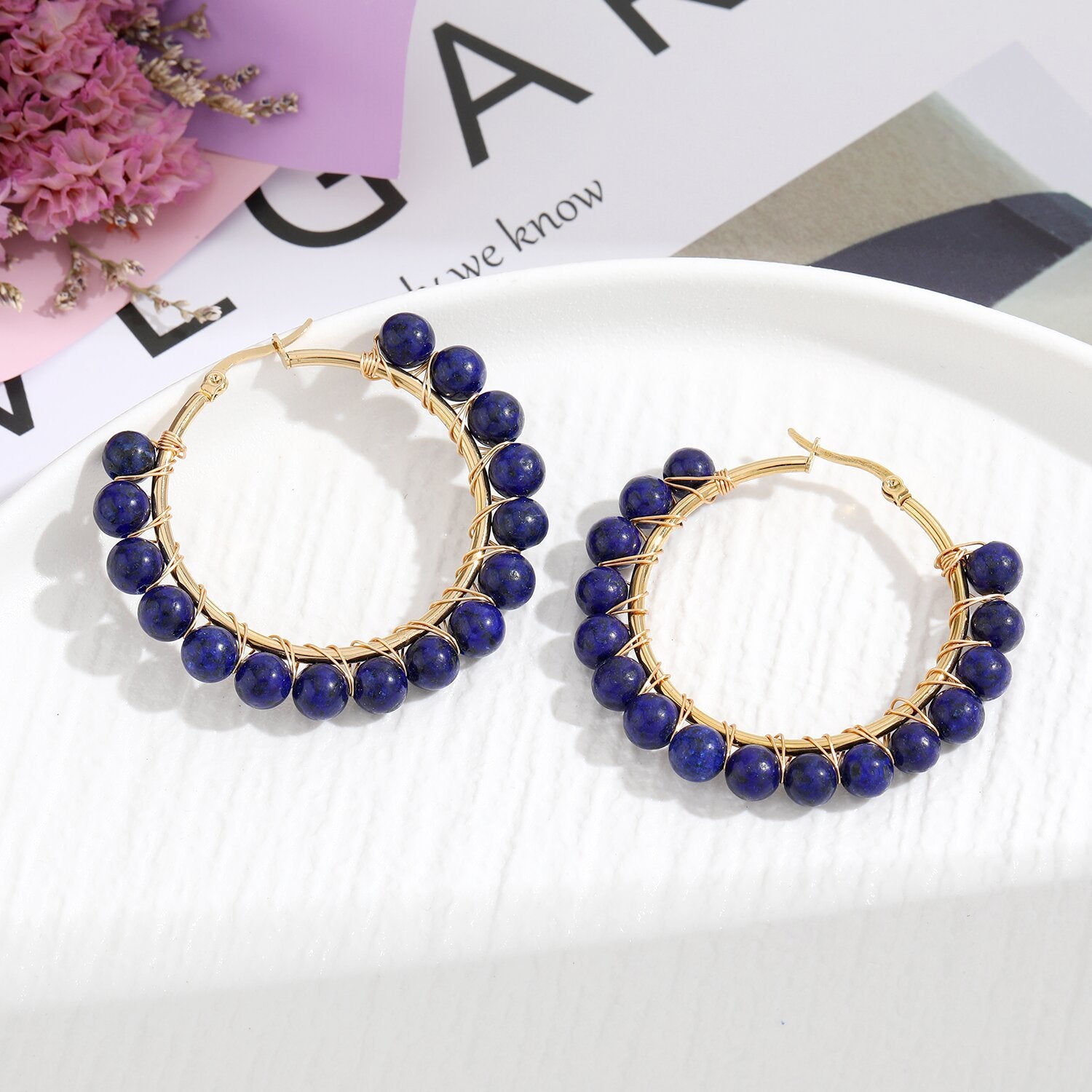 Wholesale Natural Stone Stainless Steel Earrings